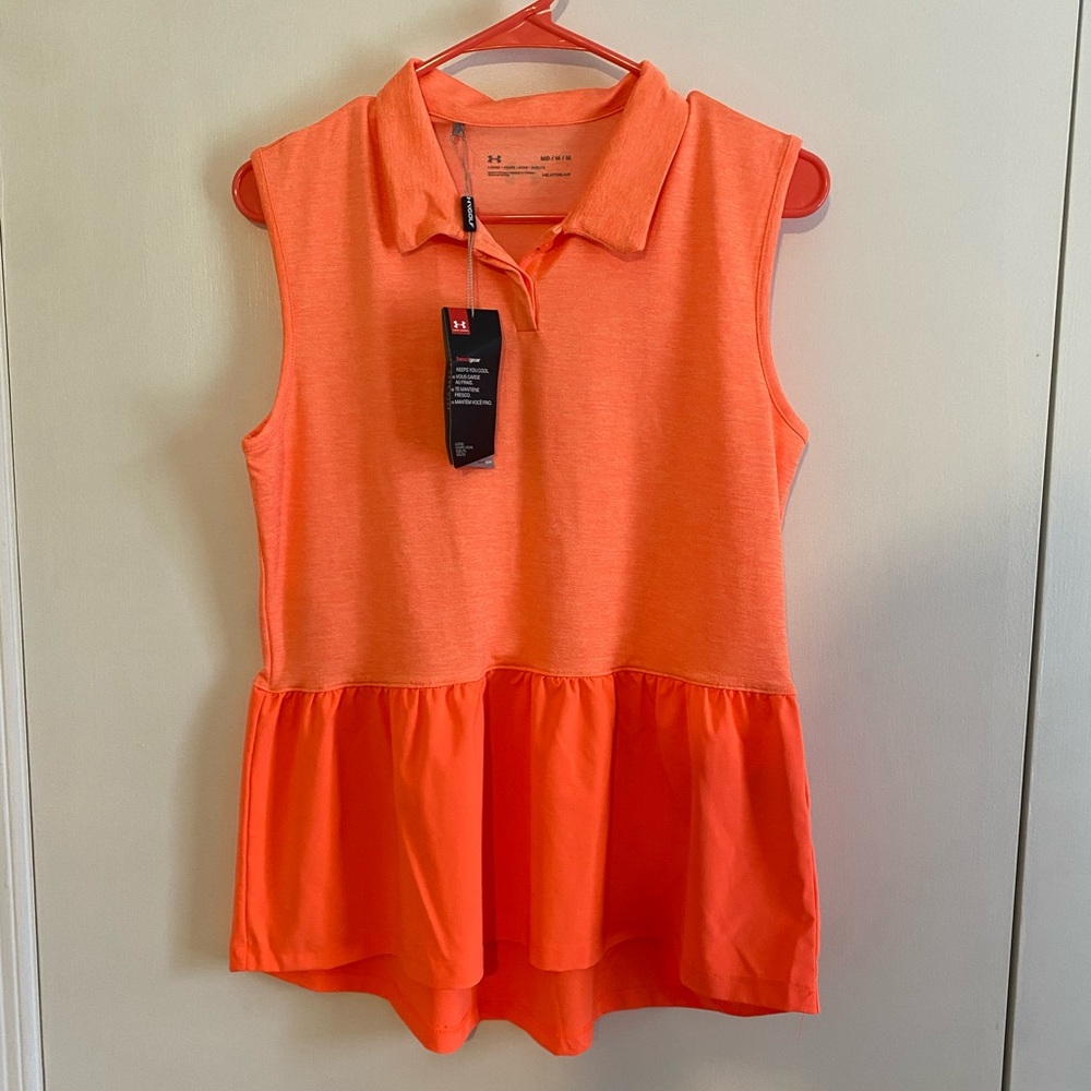 Under Amour Peplum Women’s Golf Top Orange Medium NWT